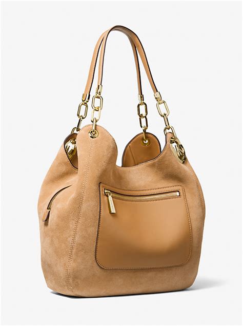 suede michael kors evergreen bag|Michael Kors suede shoulder bag.